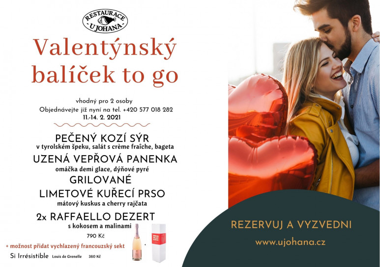 VALENTÝNSKÝ BALÍČEK     TO GO + francouzský sekt (vhodný pro 2 osoby)       (11. - 14. 2. 2021) 