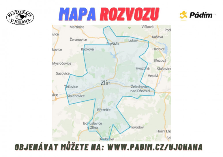 STARTOVACÍ MAPA ROZVOZU V OKOLÍ ZLÍNA