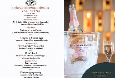 3 chodové menu nejen na VALENTÝNA 13.-17. 2. 2023  Rezervace stolu na tel.: +420 577 018 282